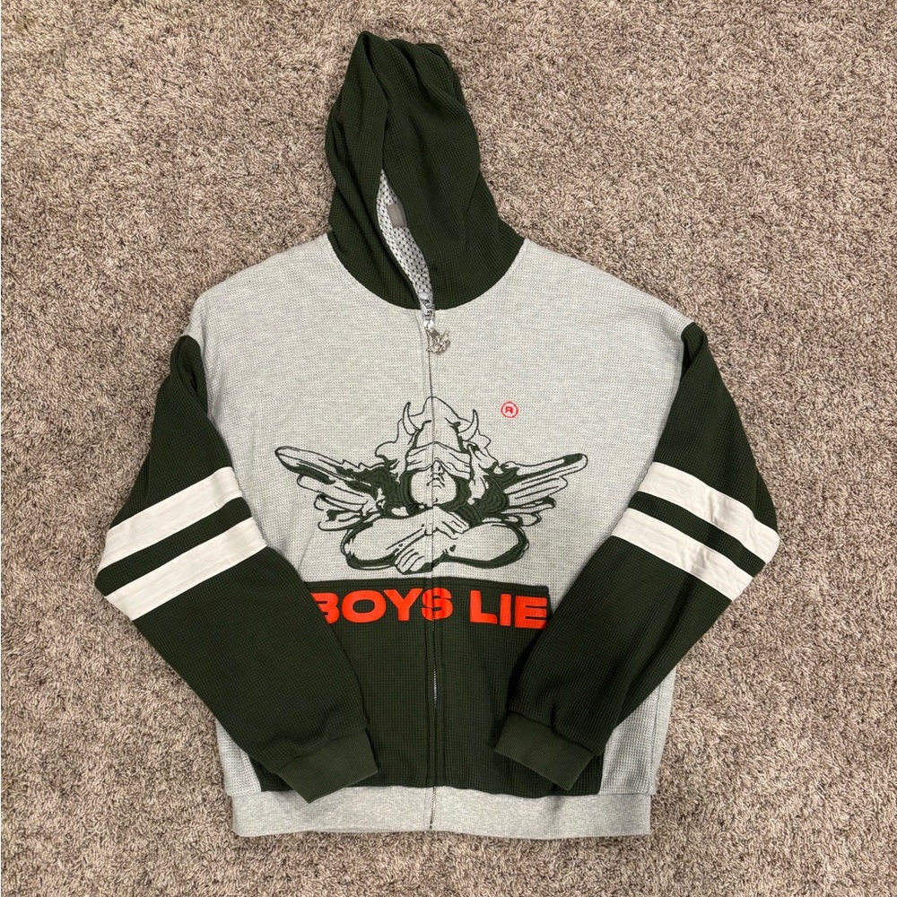 Boys Lie Green and Gray Zip Hoodie
